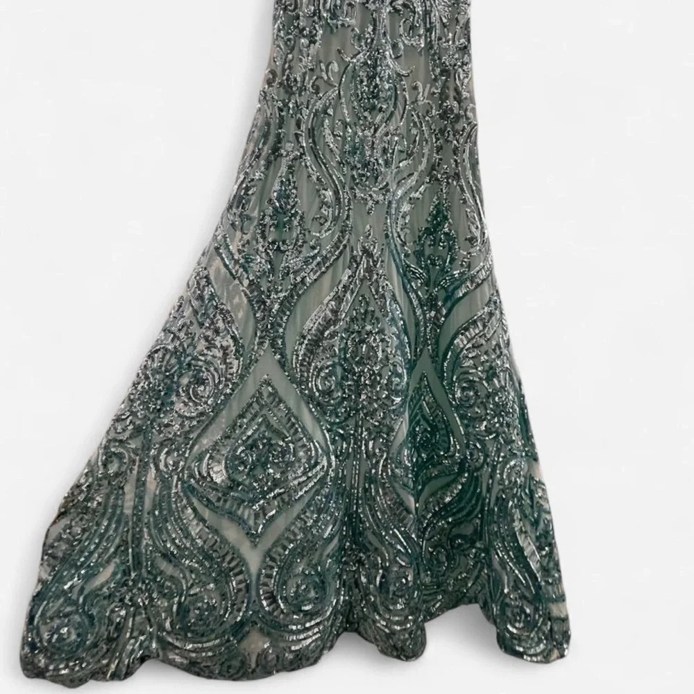 Elegant Teal/Blue Strapless Evening Gown - Picture 6 of 8